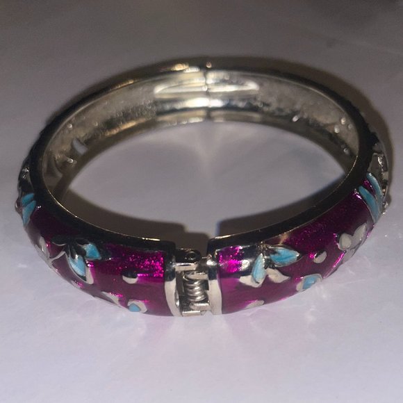 Vintage Cloisonne Enameled Hinged Bangle Bracelet - Picture 4 of 5